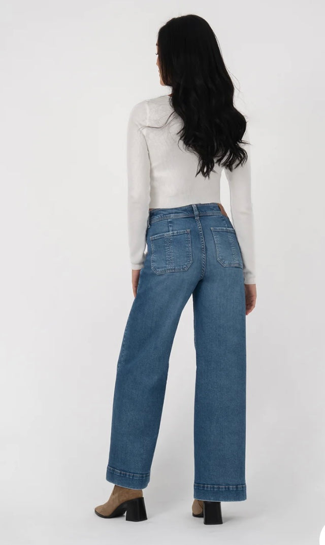 Level 99 Camille Exposed Button Wide Leg