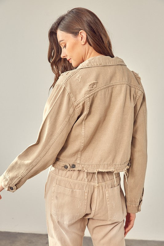 Taupe Distressed Denim Jacket