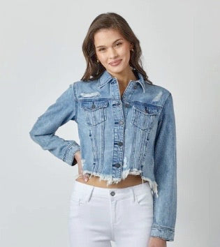 Hidden Distressed Denim Jacket