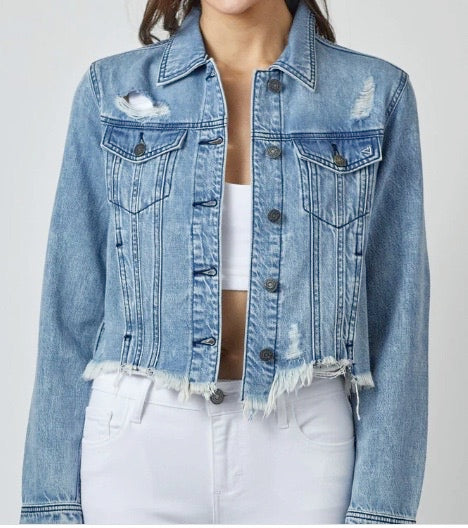 Hidden Distressed Denim Jacket