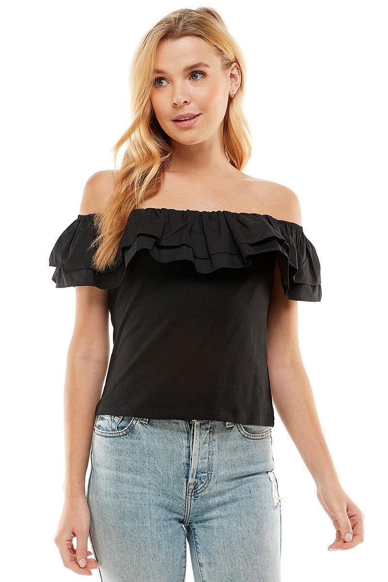 Black off the Shoulder Ruffle Top