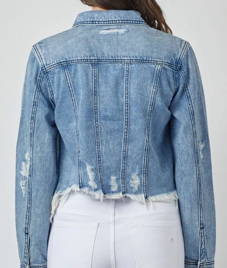 Hidden Distressed Denim Jacket