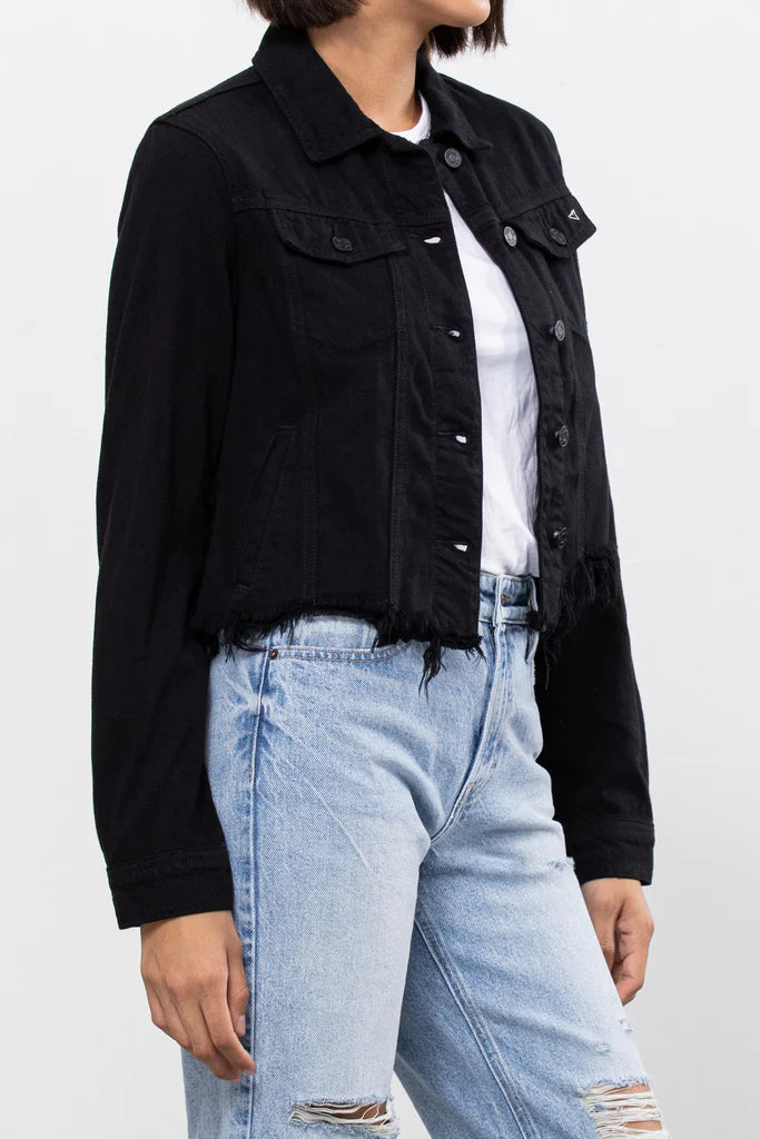 Hidden Distressed Denim Jacket