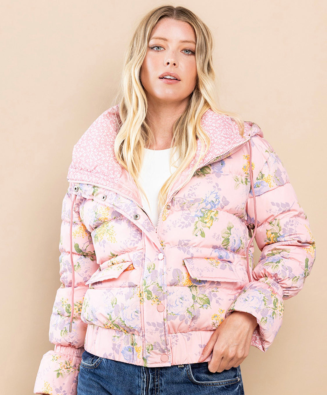 Floral Print Puffer Jacket