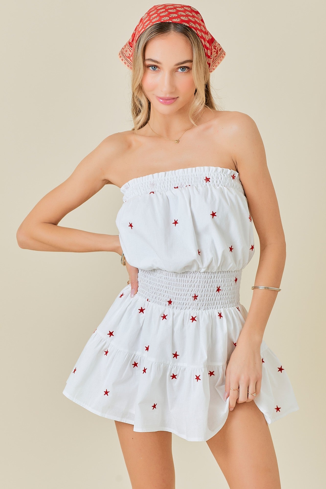 Star Embroidered Romper Dress