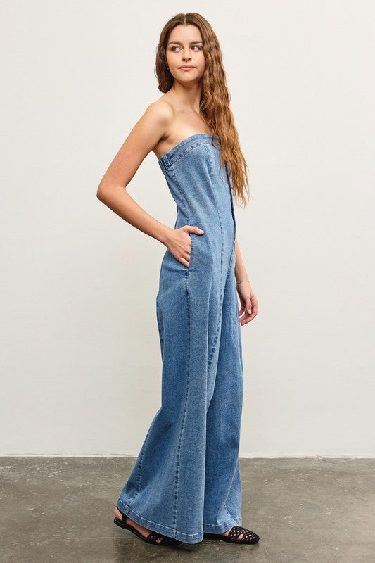 Haley Strapless Denim Jumpsuit