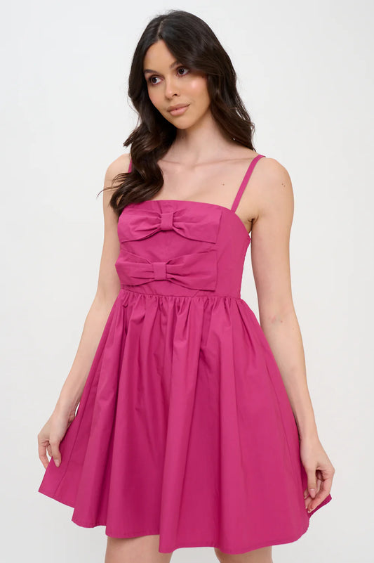 Deep Pink Poplin Bow Dress