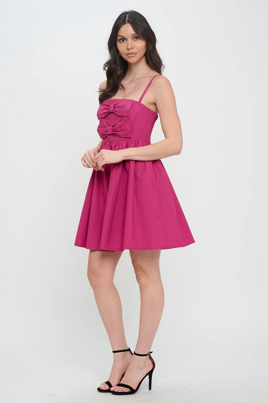 Deep Pink Poplin Bow Dress