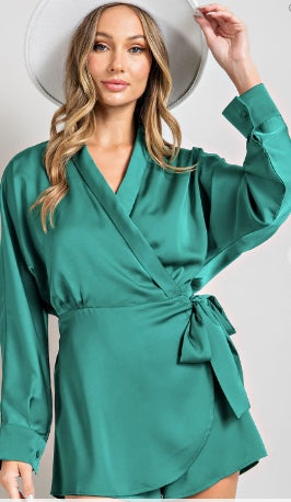 The Megan Surplice Satin Romper